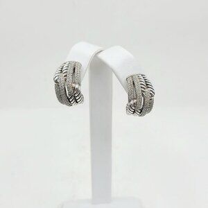 David Yurman Double Loop Labyrinth Earrings w/ Pavé White Diamonds - RARE
